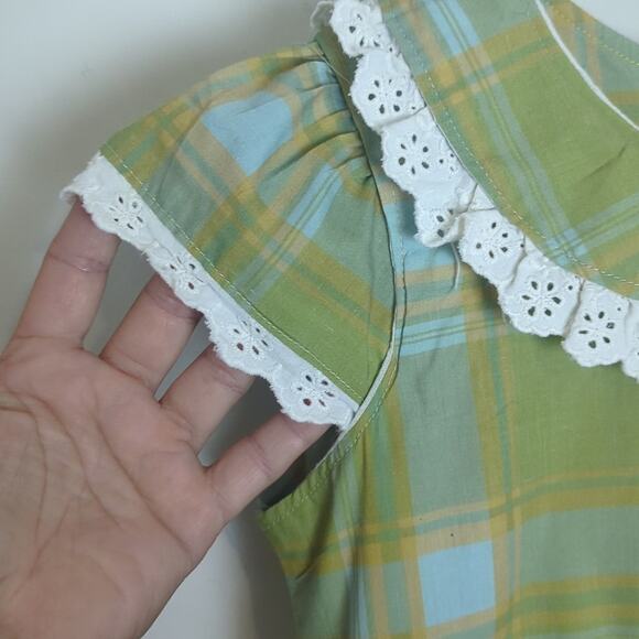 1970s Nostalgic Plaid Eyelet Lace Girls Dress Size 10 - Picture 7 of 12